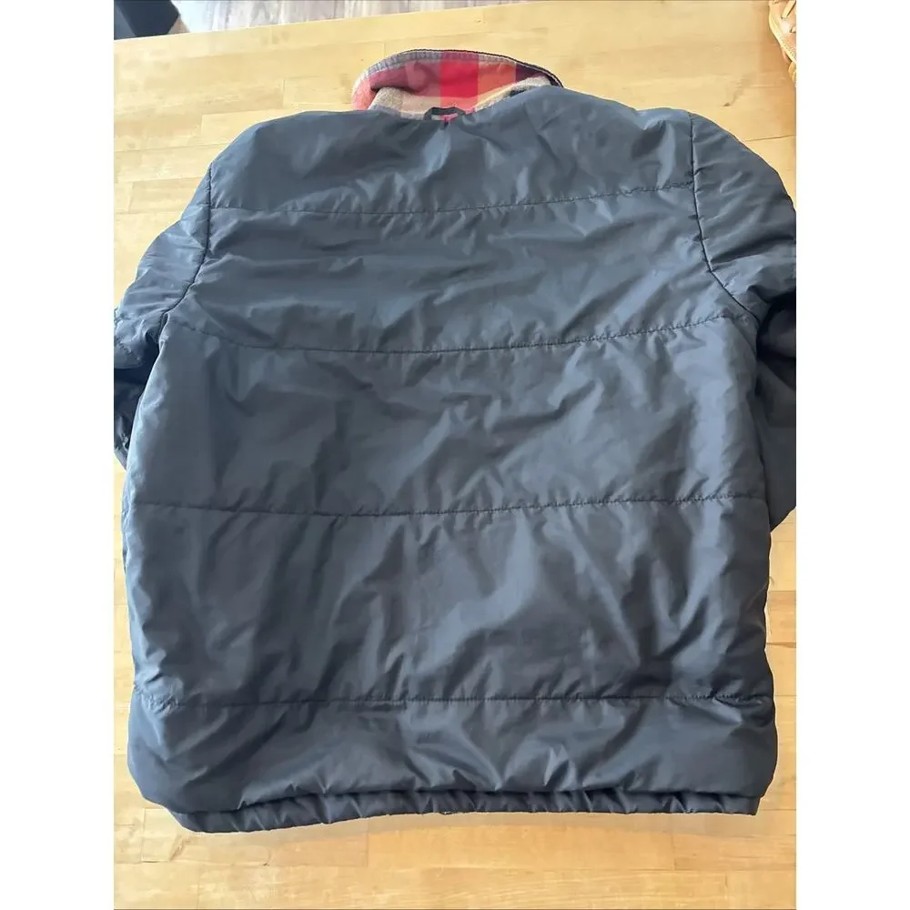 The North Face reversible padded jacket black and buffalo plaid flannel Medium